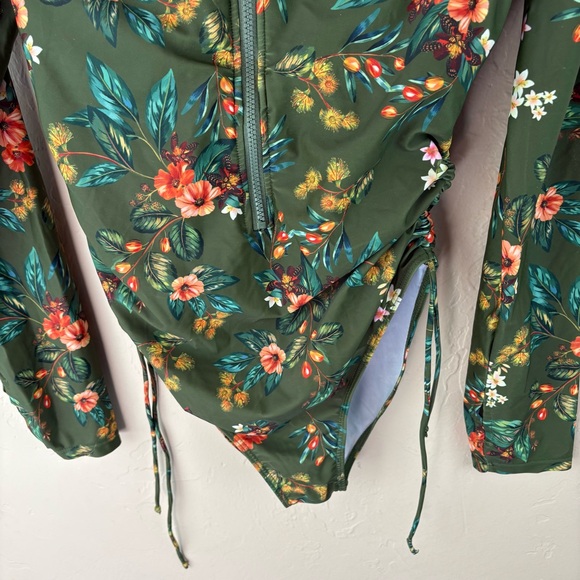 JACK SMITH Women One Piece Swimsuit Zipper Long Sleeve Rash Guard Floral Medium - Picture 3 of 10